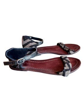 Beaded Leather sz 6 Womens Sandals Ankle Strap By Roper